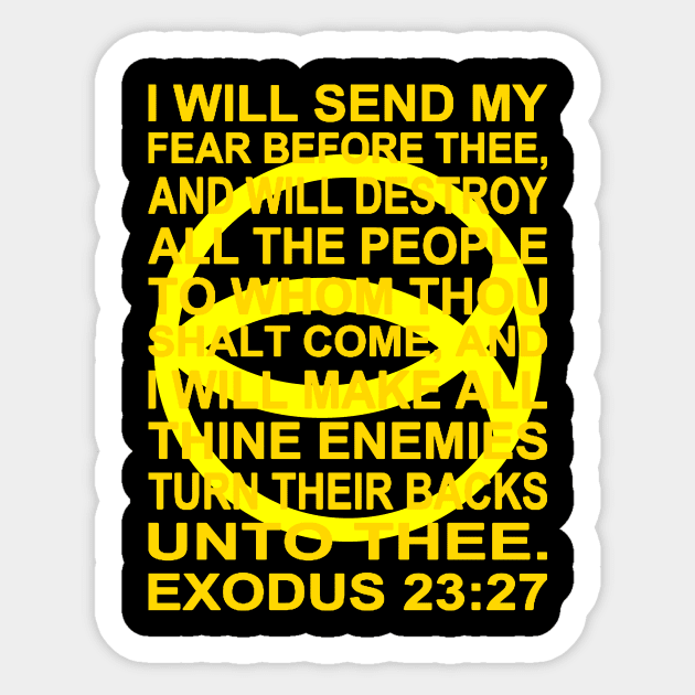 Yellow Ichthys – Exodus 23:27 Sticker by J. Rufus T-Shirtery